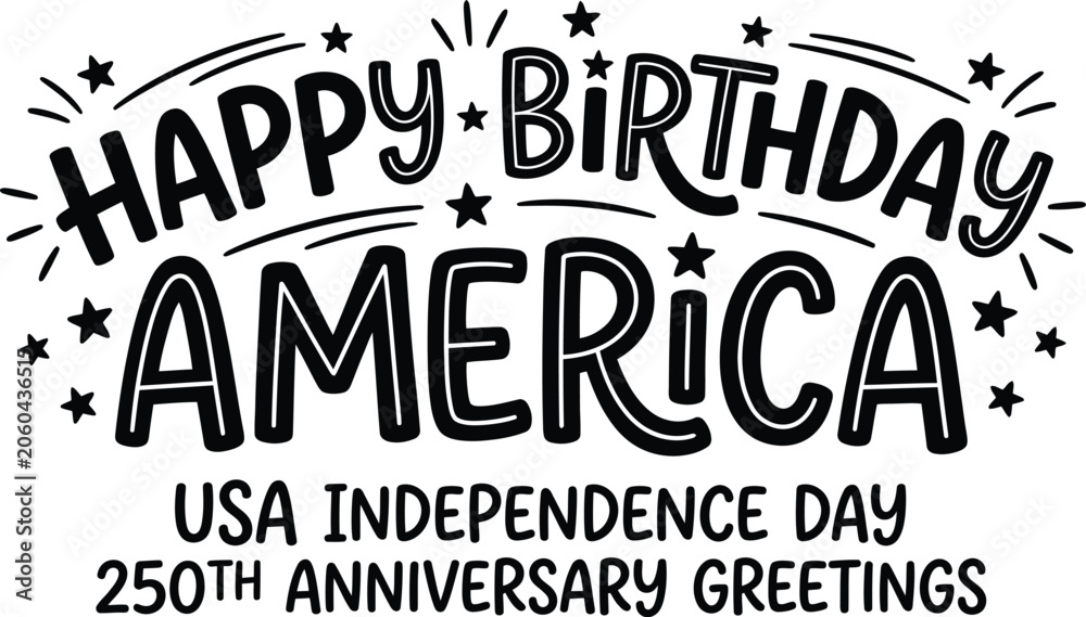 Obraz premium Happy birthday america typography with stars and stripes patriotic design