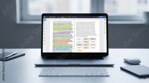 Laptop screen displaying text editing software with highlighted text