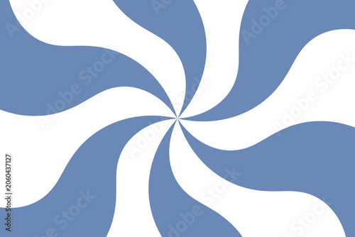 Blue White Groovy Spiral Petal Background for Modern Design. Retro pinwheel swirl pattern with soft curving forms. Clean two-tone rotating burst ideal for posters and covers.
