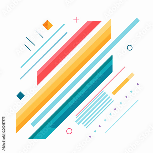 Abstract Geometric Background with Diagonal Stripes and Shapes
