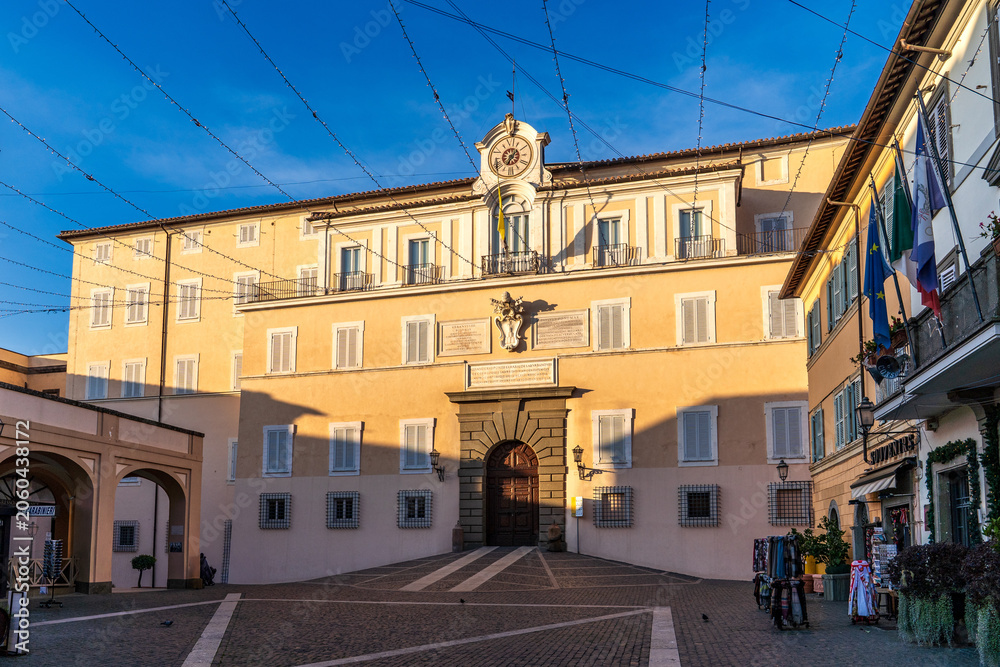 Fototapeta premium View of the Apostolic Palace in Piazza della Libertà, Castel Gandolfo, Italy