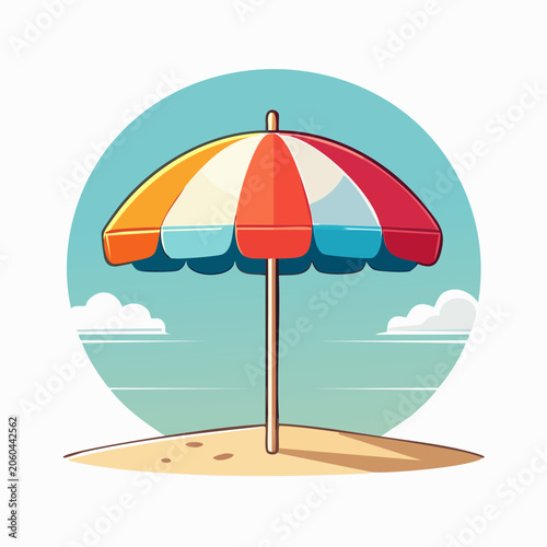 Colorful Beach Umbrella on Sandy Shore