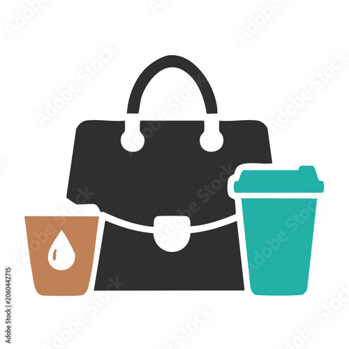 Flat icon of handbag with coffee cups