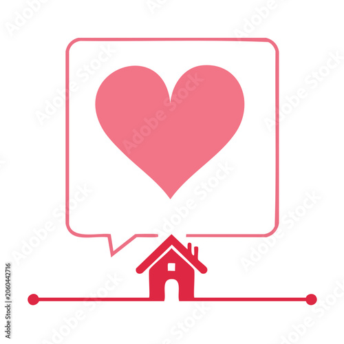 Flat icon of house with heart speech bubble