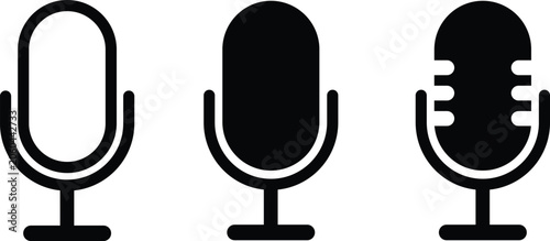 Three Stylized Microphone Icons in Grainy Black and White audio sound