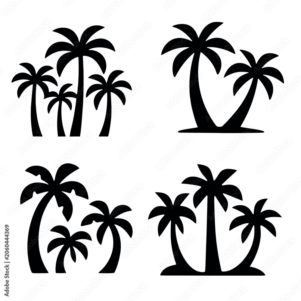 Fototapeta premium Silhouette palm tree icons collection vector
