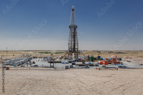 Canvastavla Wide Overview of Onshore Oil Drilling Rig and Base Camp Near Erbil, Iraq