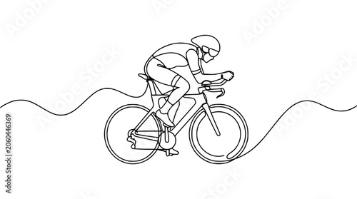 Continuous line drawing of a cyclist in a race, minimalist, sport, healthy lifestyle