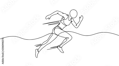 Continuous Line Drawing of a Female Athlete Running Fast