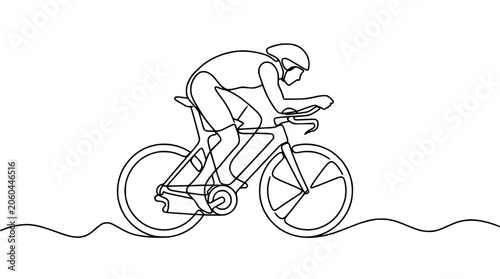 Cyclist racing, one line drawing, sport, athlete, speed, fitness, healthy lifestyle
