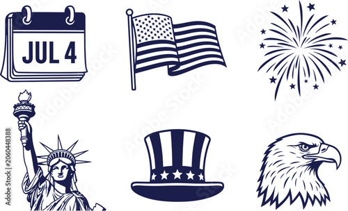Canvas Print Fourth of july patriotic symbols collection isolated on transparent background i