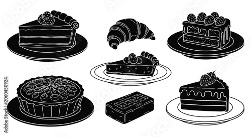Obraz na plátně Pastries And Chocolate Silhouette Collection Black And White Vector