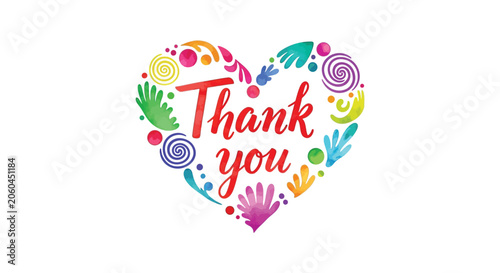 Fotografija Watercolor heart shape with thank you text colorful silhouette