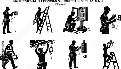 Foto Professional electrician silhouette vector bundle featuring electrical repair se