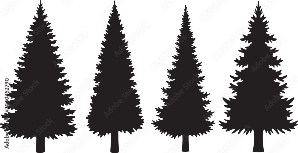Fototapeta premium Set of pine tree editable vector silhouette illustration, high quality vector silhouette isolated.
