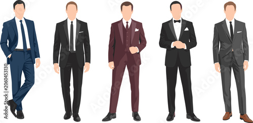 Tableau sur toile Elegant men suit vector collection featuring corporate business dress tuxedo wed