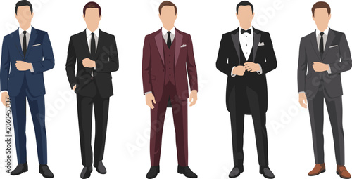 Tableau sur toile Elegant men suit vector collection featuring corporate business dress tuxedo wed