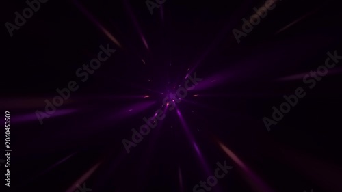 Glowing neon colored stars in space background. Flying through a galaxy of stars and light beams at hyperspace warp speed. Looping, full HD motion background animation.