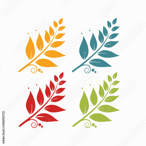 Four Colorful Stylized Branches with Leaves