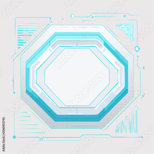 Futuristic HUD Interface with Octagonal Frame and Data Displays