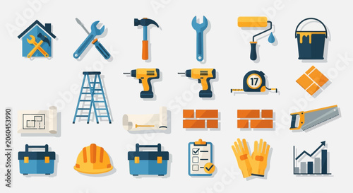 Construction and Home Renovation Flat Icon Set