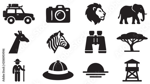 Canvas Print Safari icons, wildlife symbols, animal logos, black silhouette graphics