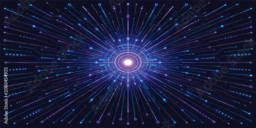 Obraz na plátně Futuristic Data Energy Core, Radial Digital Network Burst with Neon Information