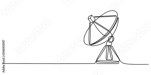 Tableau sur toile Continuous one line drawing of a satellite dish antenna for communication and br