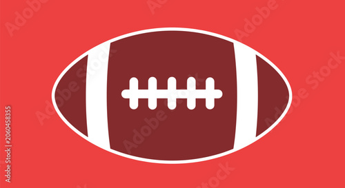 American football ball flat illustration on a solid red background represents team sports, championship game, and athletic gear.