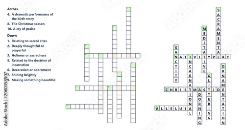 Bild auf Leinwand Christmas crossword puzzle with answers and clues for holiday fun