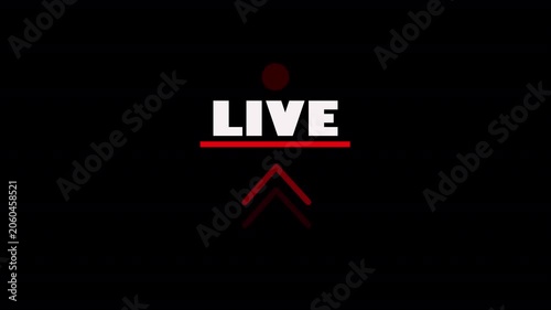 Animated broadcast banner with status label and directional arrow for modern media interface on dark background