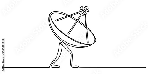 Photos Continuous one line drawing of a satellite dish antenna walking on legs represen