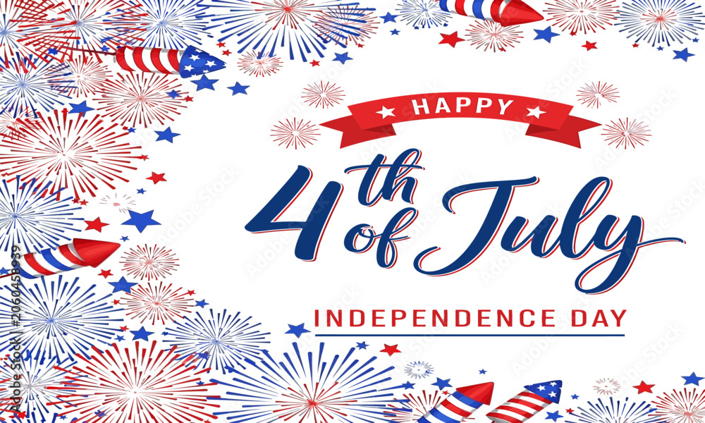 Fototapeta premium Vibrant 4th of july celebration background with fireworks and patriotic elements