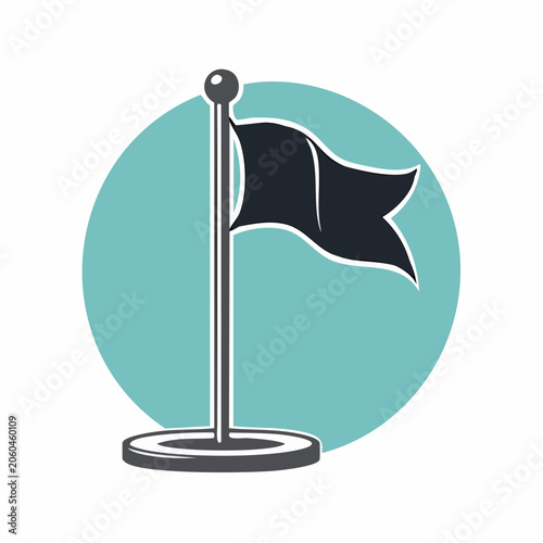 Black flag on a pole with a circular background