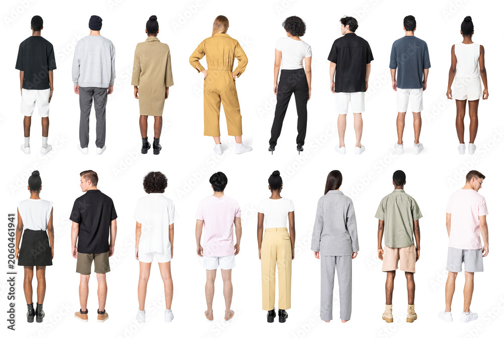 Obraz premium PNG Diverse fashion back view lineup on transparent background