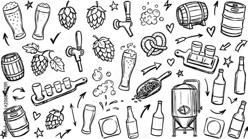 Фотография Hand-drawn Beer Brewing & Pub Elements Icon Set