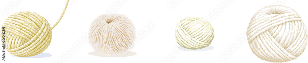 Fototapeta premium A soft, fluffy skein of beige alpaca yarn is intricately twisted in a realistic yet simplified style against a solid white background
