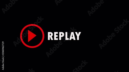 Animated replay button with media playback symbol and modern interface design on dark background