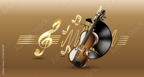 Music festival poster with a violin on a light background. Vector illustration
