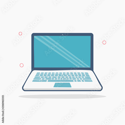 Flat design illustration of an open laptop computer