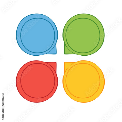 Four flat color circles in blue green red yellow