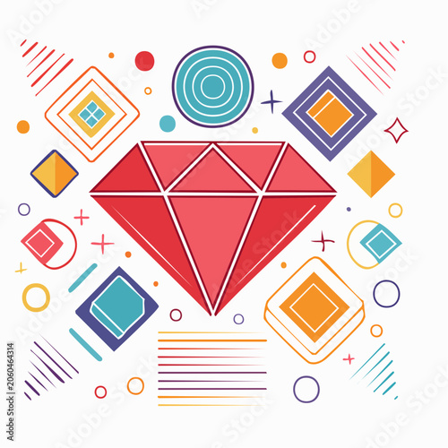 Abstract Geometric Diamond with Colorful Shapes