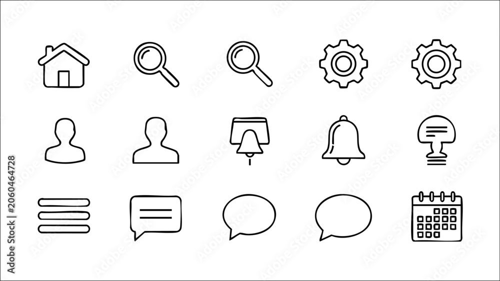 Fototapeta premium Mobile App UI Outline Icons for User Interface Design