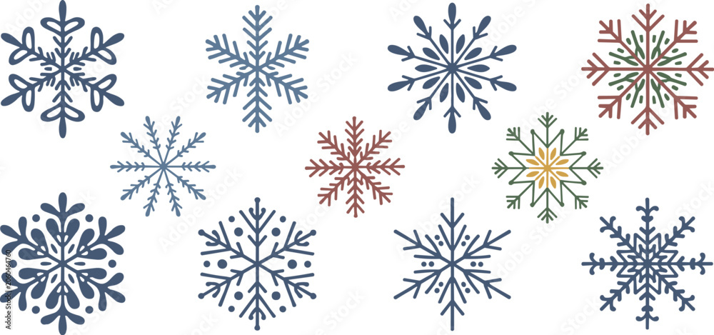 Fototapeta premium Assortment of Colorful Snowflake Illustrations winter
