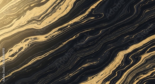 Abstract liquid marble flow with black and gold waves isolated on transparent background