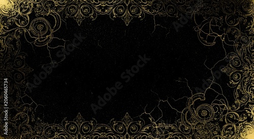 Elegant floral border frame with golden vintage ornament isolated on transparent background
