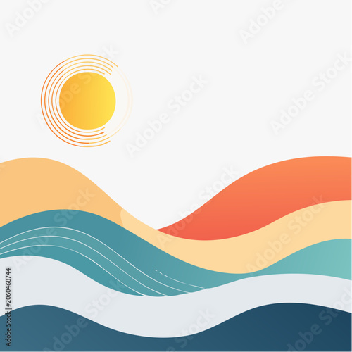 Abstract Landscape with Sun and Waves