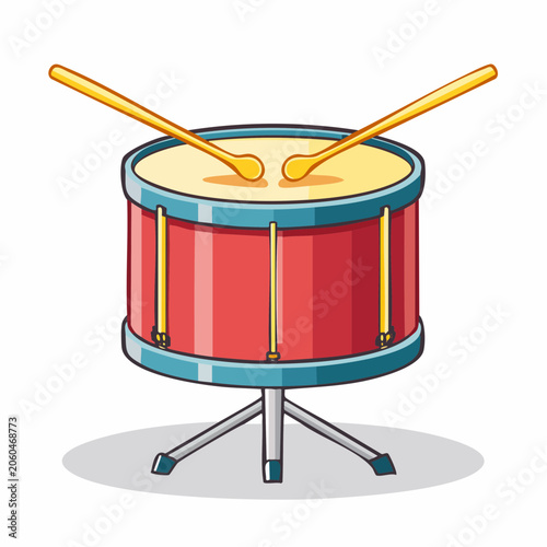 Cartoon Drum with Drumsticks on Stand