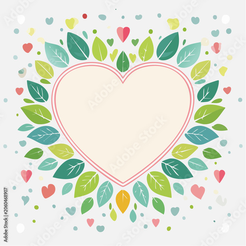 Heart shaped frame with leaves and hearts