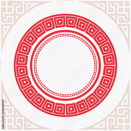 Red and White Circular Chinese Pattern Border